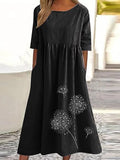 Dandelion Boho Floral Print Loose Flowy Long Dresses Black / S