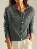 Women’s Retro Style Round Neck Single-Row Button Cashmere Knit Thin Cardigan Grey / S