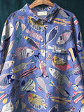 Coral Reef Fish Pattern Printed Women’s Casual Cotton And Linen Shirt