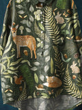 Women’s Vintage Lovely Woodland Animals Art Print Casual Cotton And Linen Shirt