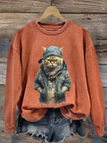 Animal Cool Cat Casual Print Sweatshirt