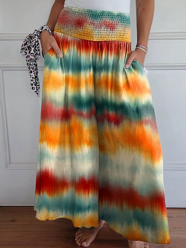 Women’s Tie Dye Print Cotton Wide Leg Pants Multicolor / S