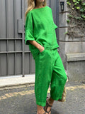 Women’s Casual Cotton And Linen Suit Green / S