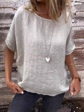 Spring And Summer Round Neck Mid Sleeve Cotton Linen Shirt For Women White / S