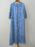 Women’s Vintage Lovely Daisy Art Print Pocket Cotton Dress