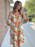 Women's  Flutter Sleeve Artistic Floral Print dress