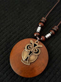 Women’s Ethnic Style Wood And Alloy Long Chain Necklace Owl / Onesize