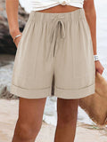 Women’s Summer Casual Solid Color Drawstring Shorts With Pockets Khaki / S