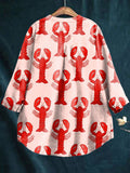 Red Lobster Decorative Pattern Casual Cotton And Linen Shirt