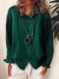 Women’s Cotton & Linen Casual Long Shirt Green / S