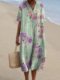 Women’s Purple Floral Pattern Beach Resort Dress Multicolor / S