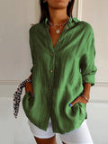 Women’s Single-Row Buttons Pleated Solid Color Shirt Green / S