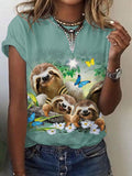 Women’s Summer Sloth Butterfly Art Casual T-Shirt Colorful / S