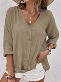 Casual V-Neck Pullover Short-Sleeved Blouse Khaki / S