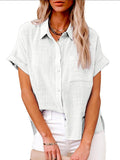 Women’s Solid Color Button Down Short Sleeve Shirt White / S