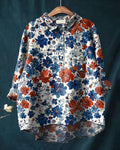 Women’s Flower Print Casual Cotton And Linen Shirt Multicolor / S