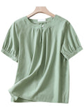 Women’s Cotton And Linen Short Sleeved Shirt Green / M