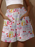 Women’s Vintage Cute Strawberry Jar Print Casual Palazzo Pants Multicolor / S