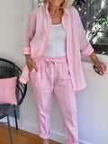 Women’s Retro Style Cotton And Linen Set Pink / S