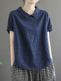 Cotton Short Sleeve Retro Style Thin Summer Shirt Navy / M