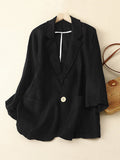 Women’s Cotton And Linen Casual Seven-Quarter Sleeve Solid Color Short Jacket Black / M