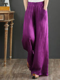 Women’s Solid Color Loose Elegant Casual Simple Cotton And Linen Pants Purple / S