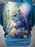 Women's Squirrel Art Design Fake Two Piece Top