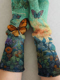 Women's Knit Vintage Christmas Gift Butterfly Art Printing Fingerless Gloves