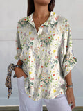 Women’s Colorful Flower Bouquet Floral Print Casual Linen V-Neck Shirt Multicolor / S