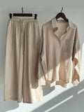 Women’s Solid Color Loose Elegant High Waist Casual Cotton And Linen Suit Apricot / S