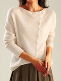 Women’s Retro Style Round Neck Single-Row Button Cashmere Knit Thin Cardigan White / S