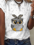 Women’s Summer Owl Print Short Sleeve T-Shirt