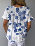 Women’s Retro Botanical Floral Print Casual Cotton And Linen Shirt