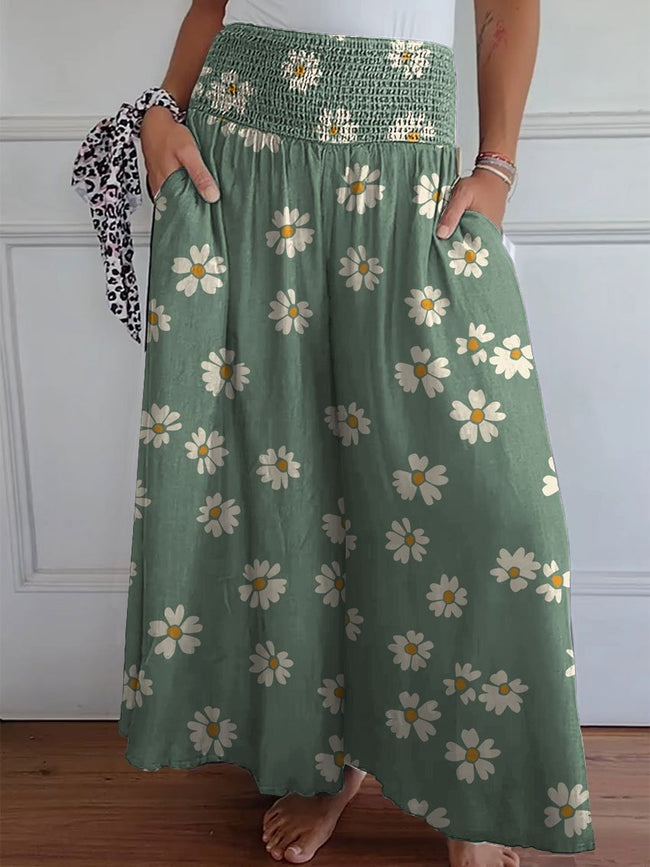 Women’s Daisy Print Cotton Wide Leg Pants Multicolor / S