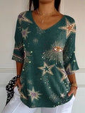 Women’s Vintage Lovely Shiny Stars Eyes Art Print Casual Pullover Knit Multicolor / S