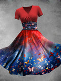 Women's Red And Blue Starry Sky Butterfly Patriotic Print Dress