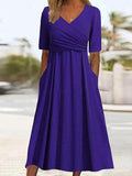 Short Sleeve Crossover Dress Purple / S