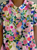 Colorful Spring Floral Garden Printed Women’s Casual Cotton And Linen Shirt