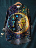 Vintage Lovely Sun And Moon Art Print Casual Cotton Linen Shirt Multicolor / S