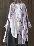 Watercolor Lavender Pattern Printed Women’s Loose Casual Top Jacket Whitepurple / S