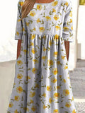 Lovely Daffodil Floral Pattern Printed Women’s Pocket Cotton Dress