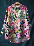 Women’s Colorful Spring Floral Garden Printed Casual Cotton And Linen Shirt / S