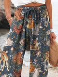 Midnight Woodland Pattern Printed Women's Cotton And Linen Casual Pants