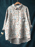 Petite Spring Field Pattern Printed Women’s Casual Cotton And Linen Shirt Multicolor / S