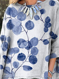 Women's Retro Botanical Floral Print Casual Cotton And Linen Shirt