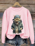 Animal Cool Cat Casual Print Sweatshirt