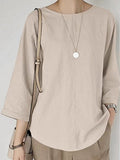 Women’s Solid Color Loose Elegant Casual Cotton And Linen T-Shirt Apricot / S