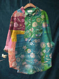 Women’s Floral Art Print Casual Cotton And Linen Shirt Multicolor / S