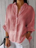 Women’s Cotton & Linen Casual Tie-Back Shirt Pink / S