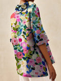 Colorful Spring Floral Garden Printed Women’s Casual Linen V-Neck Shirt